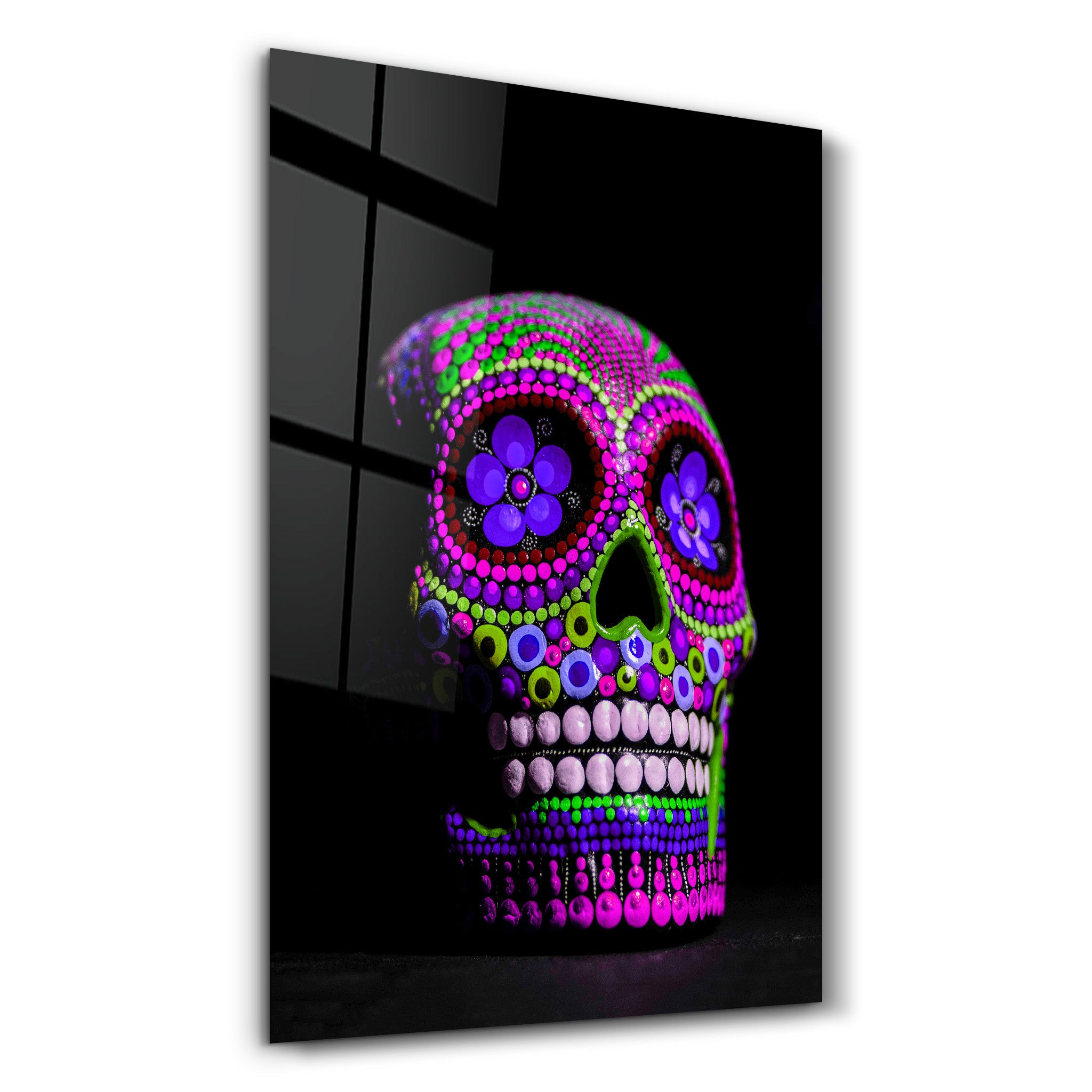 ・"Sugar Skull -Mexican Skull V1"・Designers Collection Glass Wall Art - ArtDesigna Glass Printing Wall Art