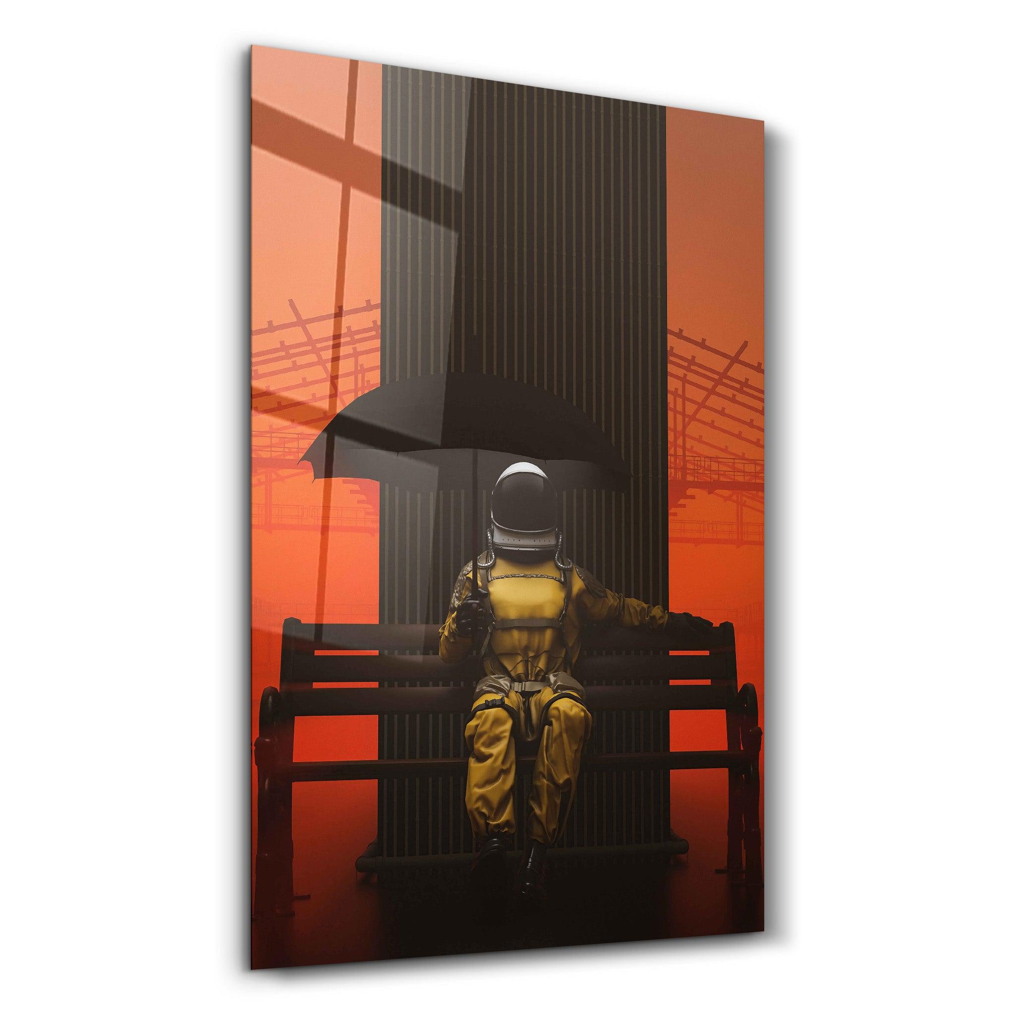 Astronaut on the Bench | Designer's Collection Glass Wall Art - ArtDesigna Glass Printing Wall Art