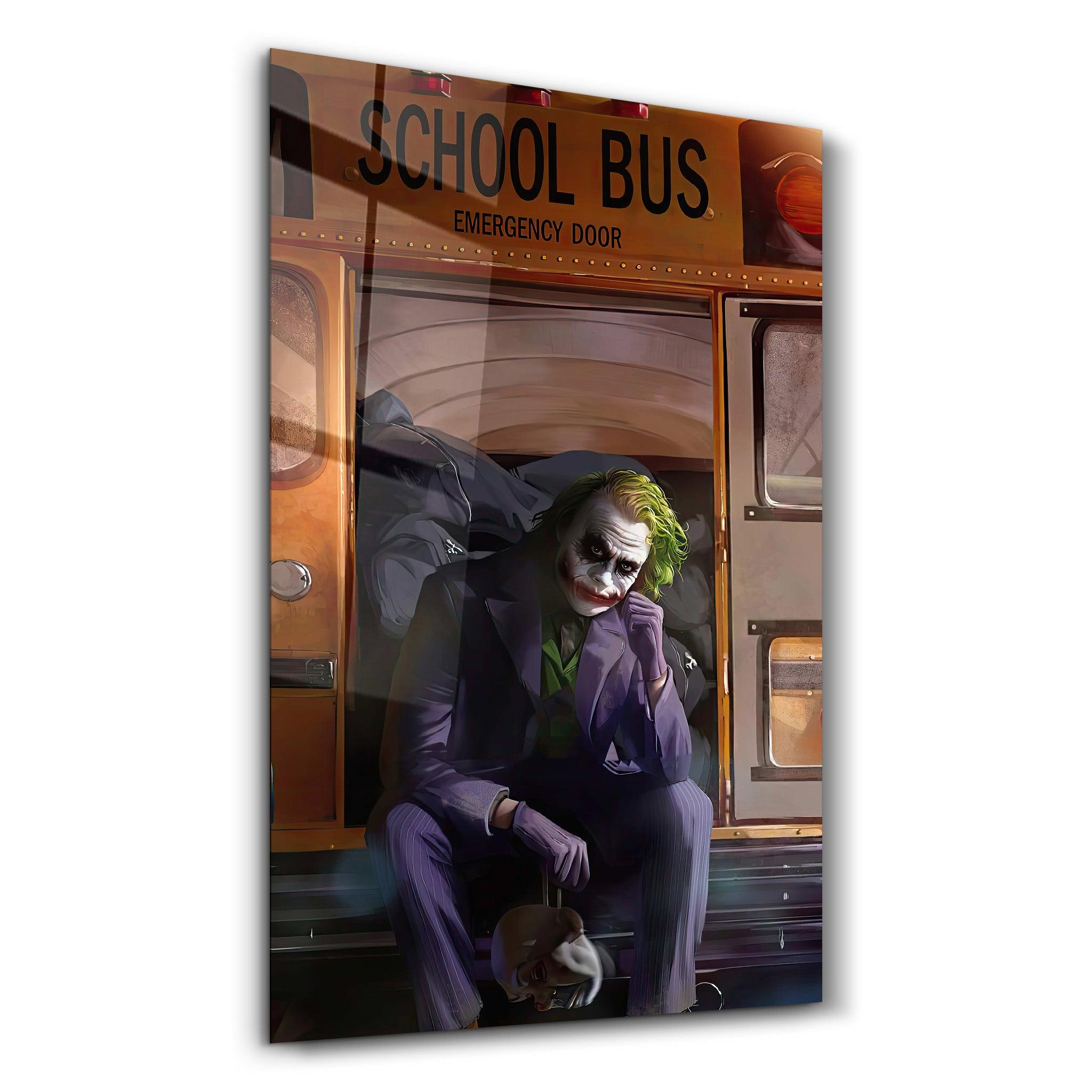 School Bus - Joker | Designer's Collection Glass Wall Art - ArtDesigna Glass Printing Wall Art