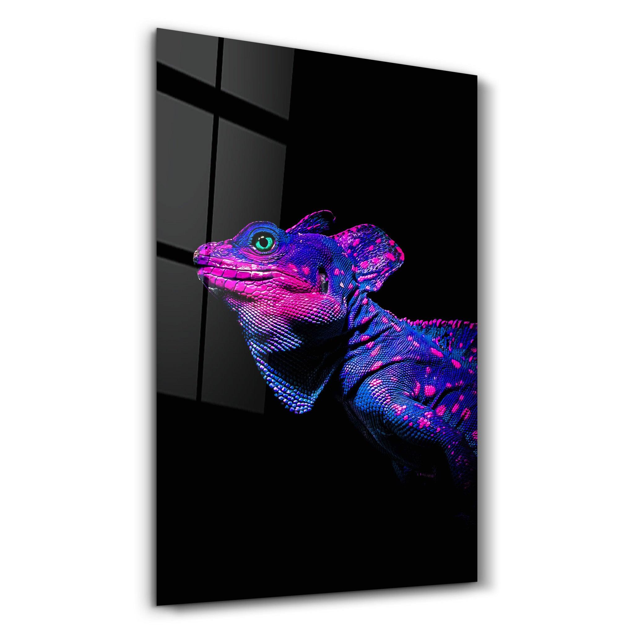 Iguana Blue Purple | Designer's Collection Glass Wall Art - ArtDesigna Glass Printing Wall Art