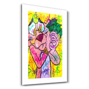 Pink Panther - Retro Painting | Contemporary Collection Glass Wall Art - ArtDesigna Glass Printing Wall Art