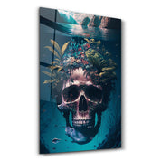 Skull in the Secret Sea | Secret World Collection Glass Wall Art - ArtDesigna Glass Printing Wall Art
