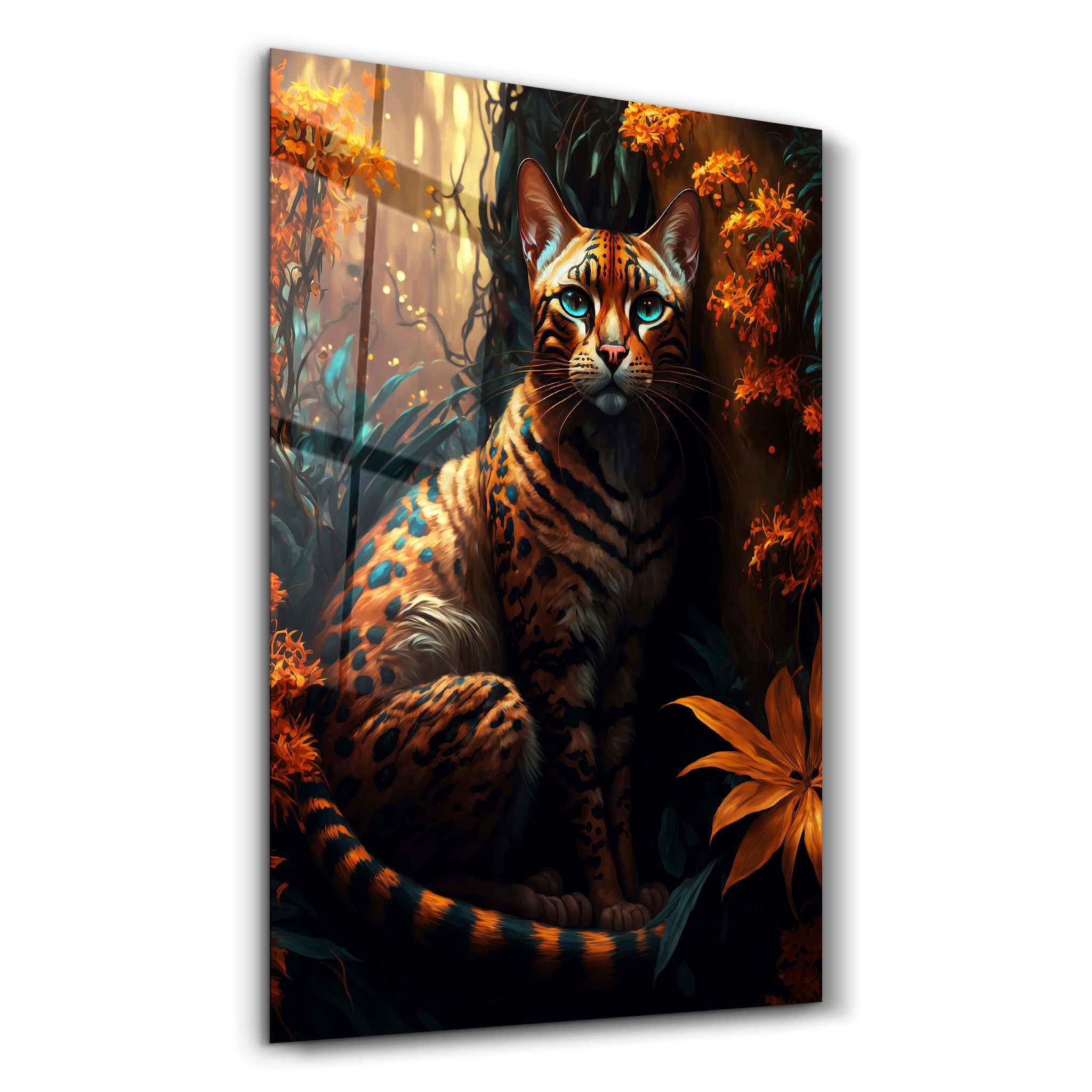 ・"Forest Cat"・Secret World Collection Glass Wall Art - ArtDesigna Glass Printing Wall Art