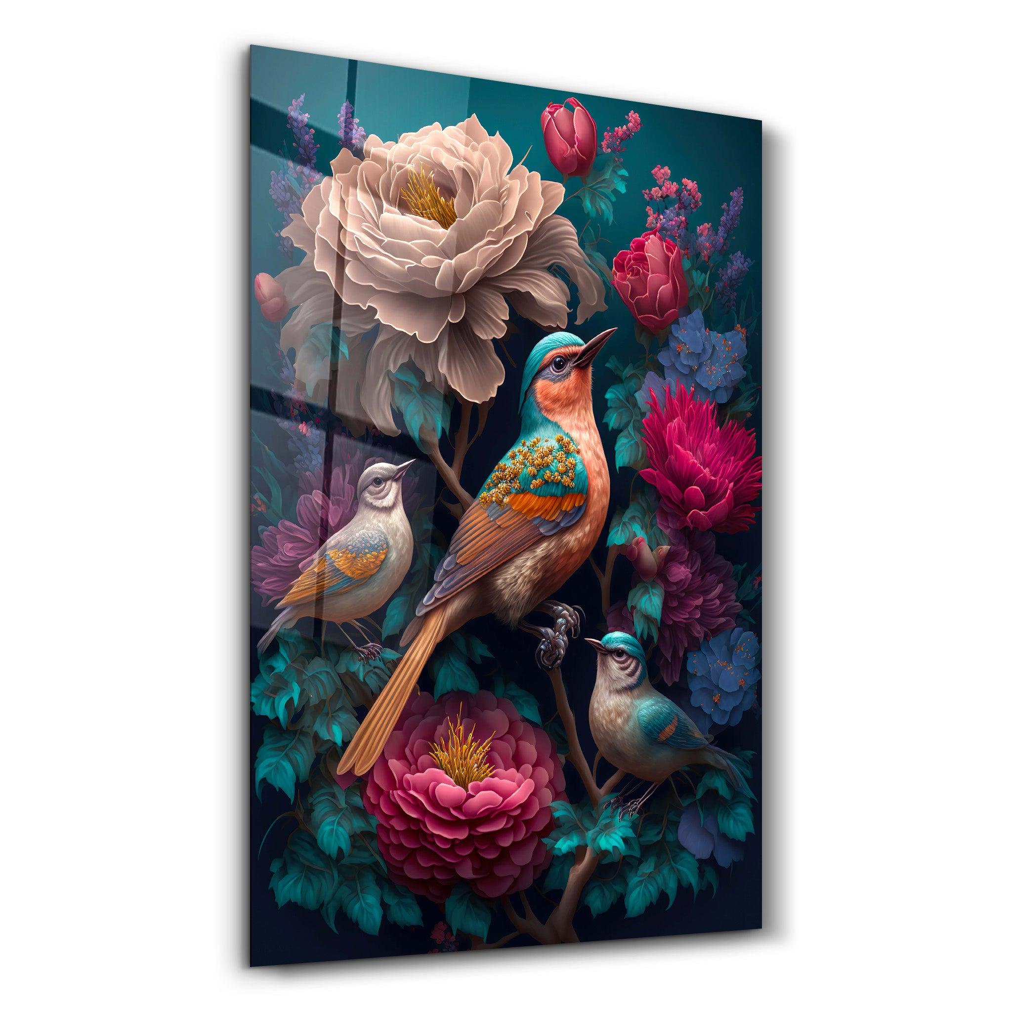 Birds of the Secret Garden | Secret World Collection Glass Wall Art - ArtDesigna Glass Printing Wall Art