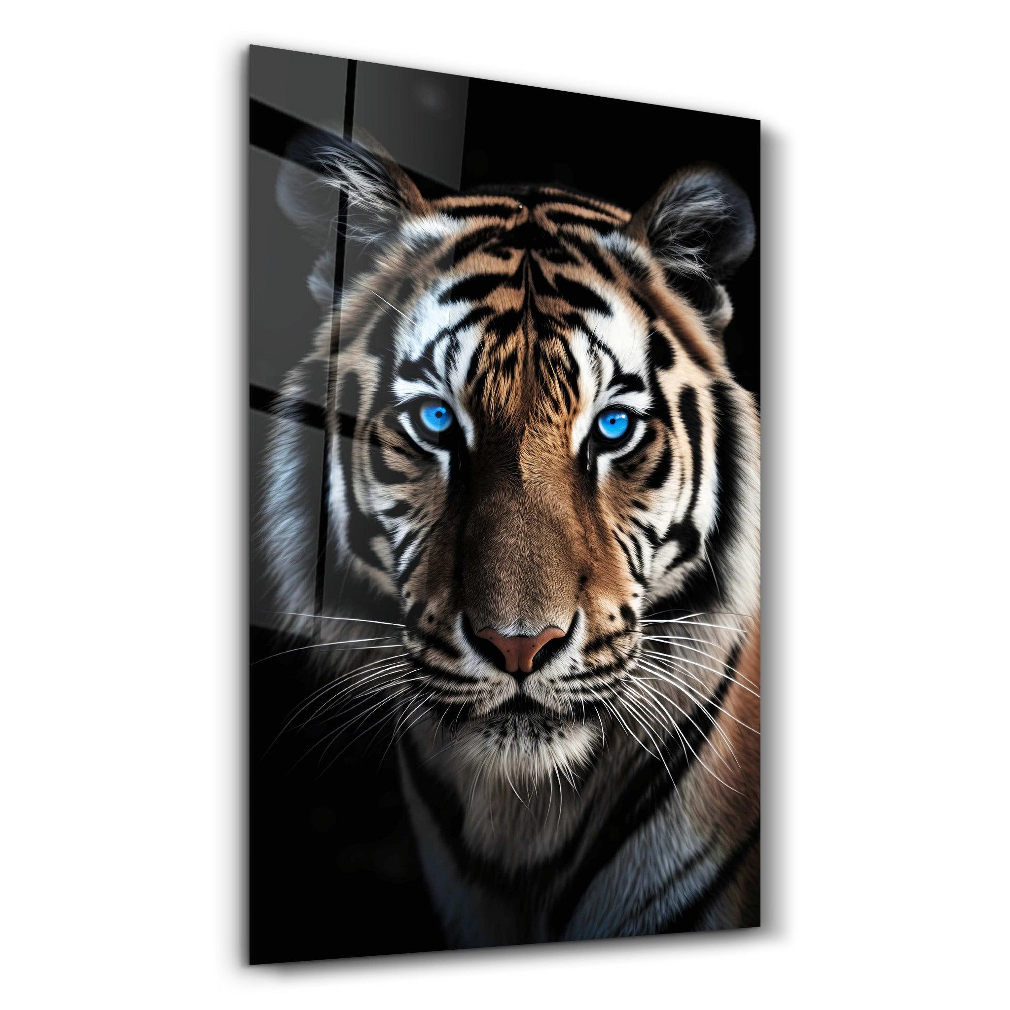 Blue Eyes - Tiger | Designers Collection Glass Wall Art - ArtDesigna Glass Printing Wall Art