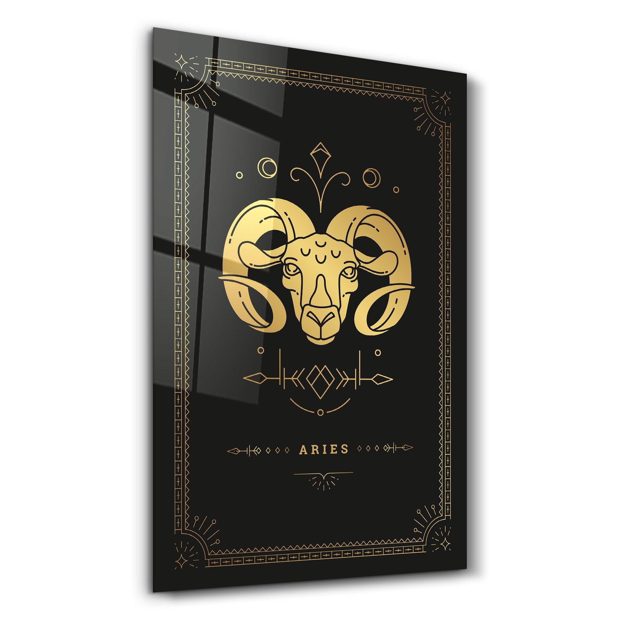 ARIES | Black Zodiac Collection Glass Wall Art - ArtDesigna Glass Printing Wall Art