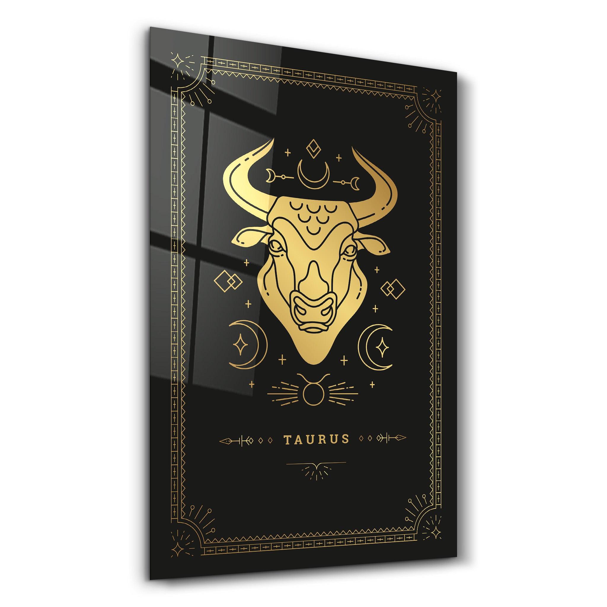TAURUS | Black Zodiac Collection Glass Wall Art - ArtDesigna Glass Printing Wall Art