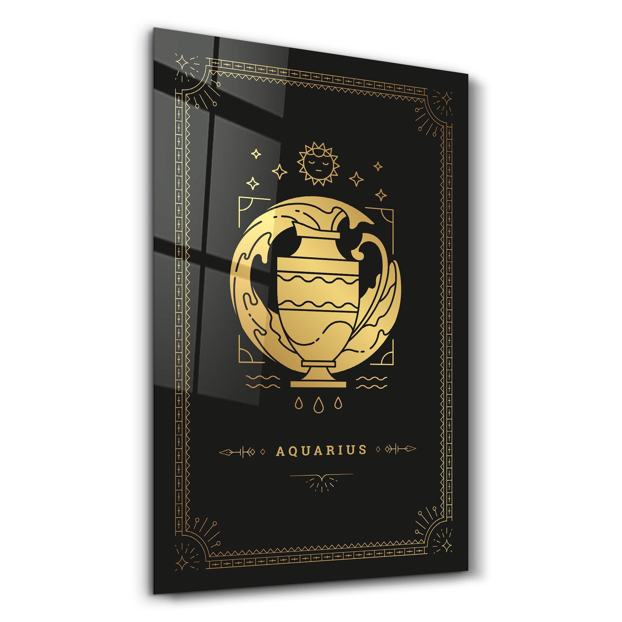 AQUARIUS | Black Zodiac Collection Glass Wall Art - ArtDesigna Glass Printing Wall Art
