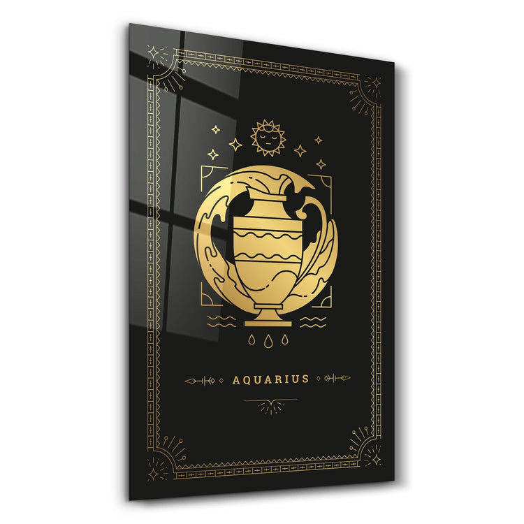 ・"AQUARIUS"・Black Zodiac Collection Glass Wall Art - ArtDesigna Glass Printing Wall Art