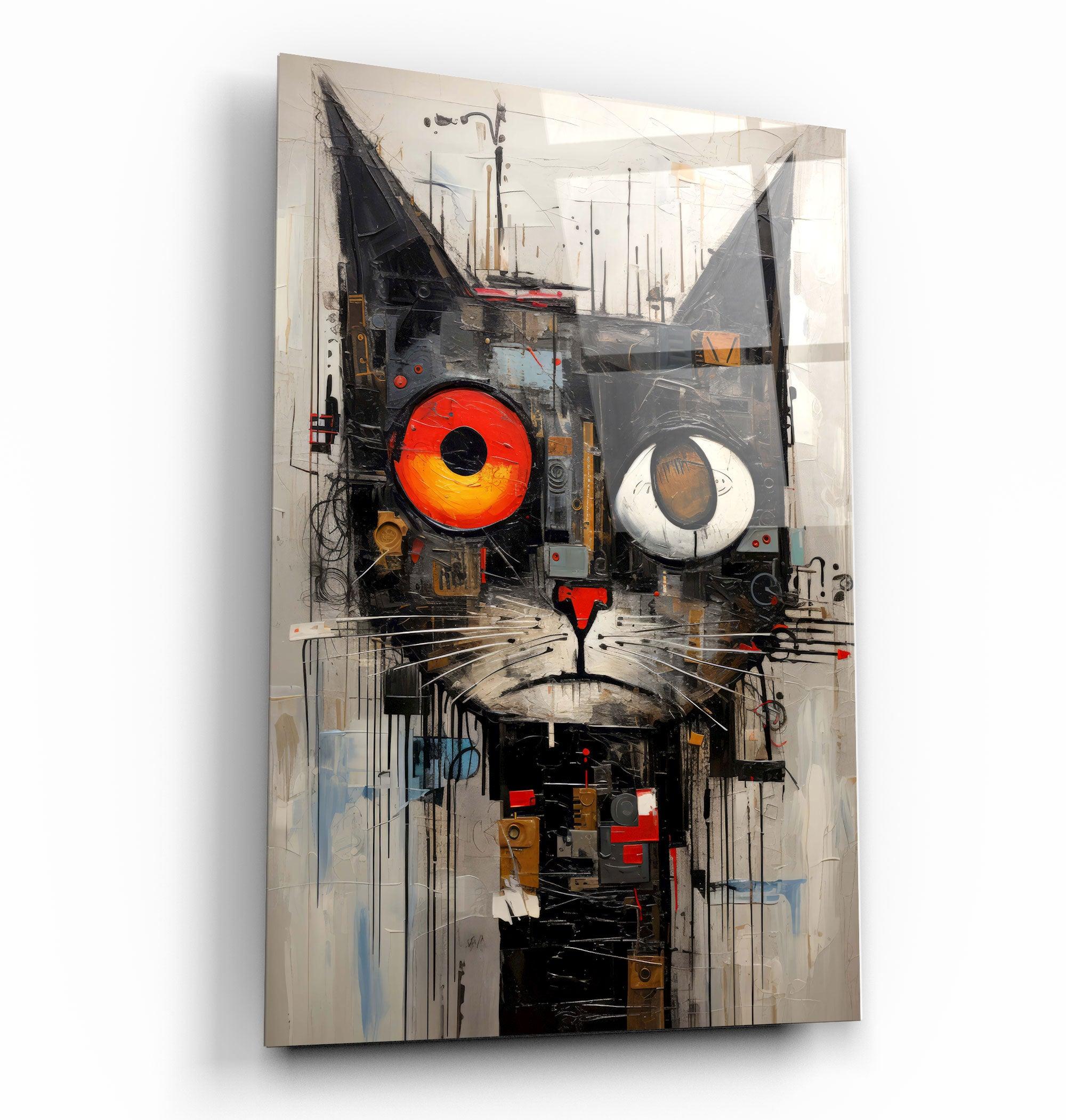 ・"Abstract Cat・Designers Collection Glass Wall Art