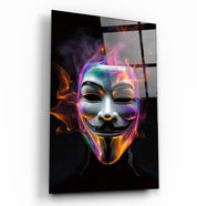 Salvador Mask with Neon Smokes | Designers Collection Glass Wall Art - ArtDesigna Glass Printing Wall Art