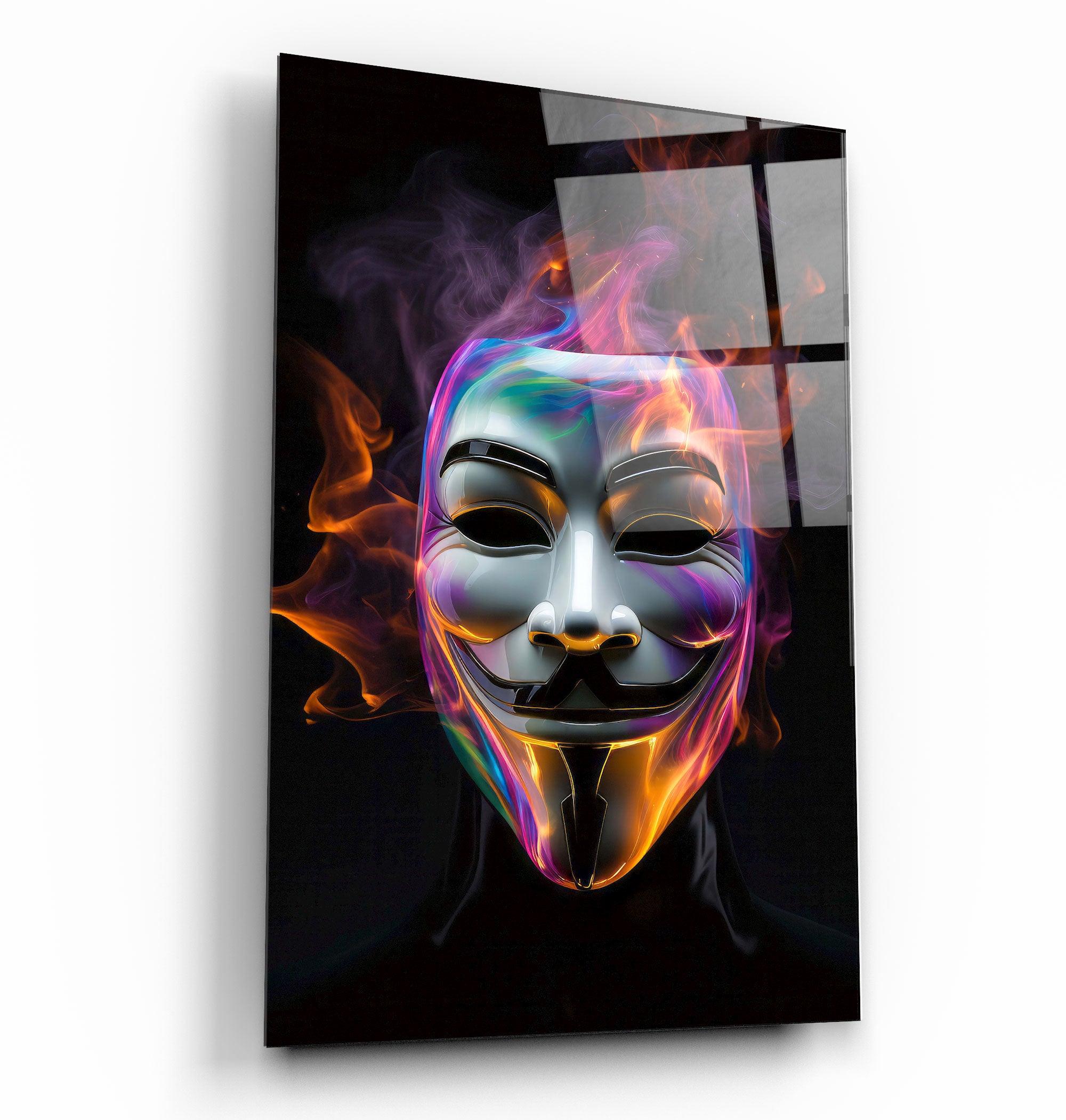 ."Salvador Mask with Neon Smokes". Designers Collection Glass Wall Art