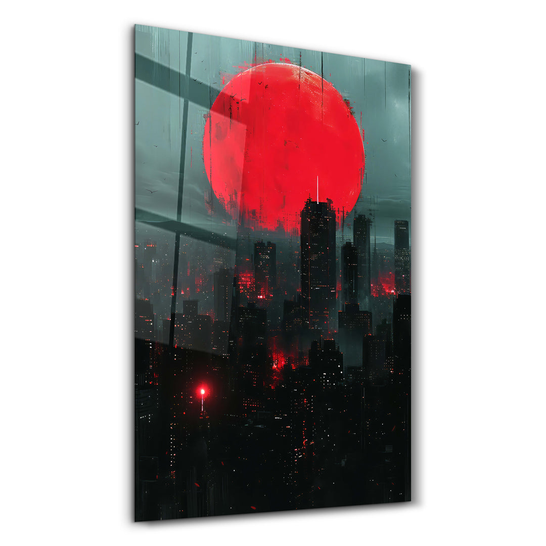 Red Moon over the City - Designers Collection Glass Wall Art