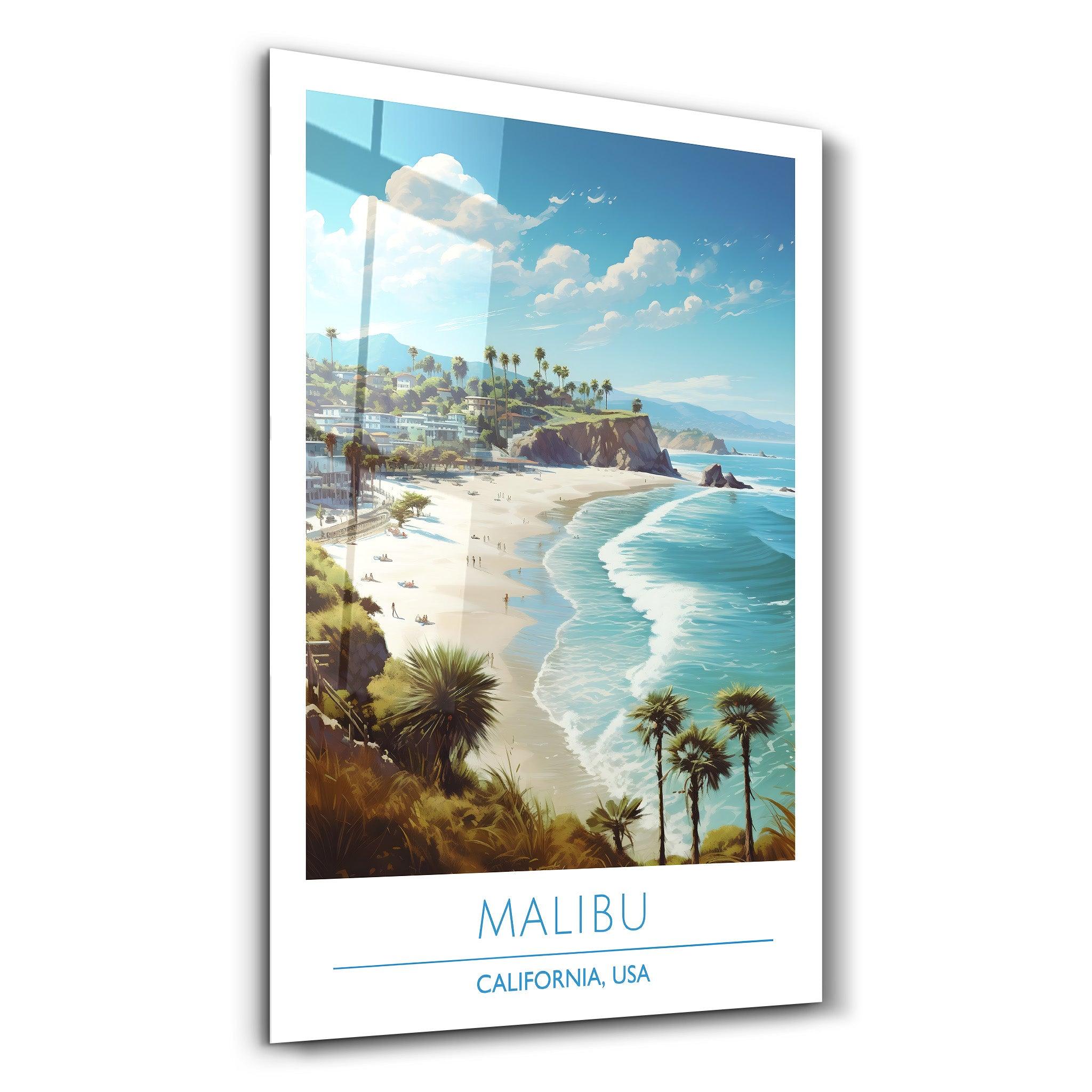 Malibu-California USA-Travel Posters | Glass Wall Art - ArtDesigna Glass Printing Wall Art