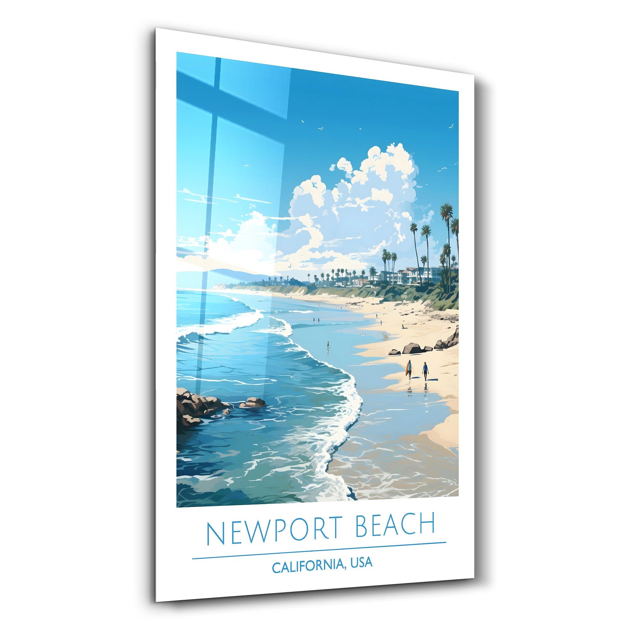 New Port Beach California-Travel Posters | Glass Wall Art - ArtDesigna Glass Printing Wall Art