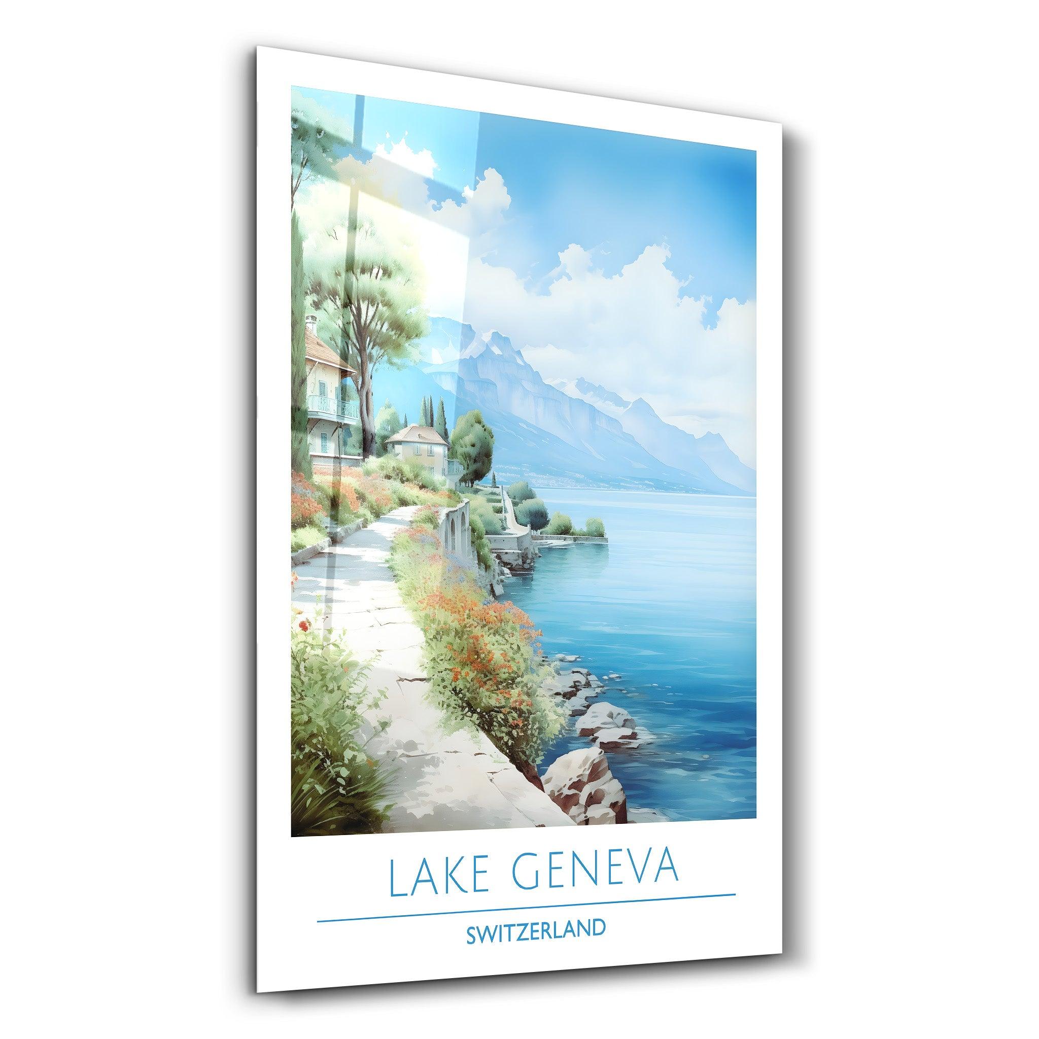 Lake Geneva Switzerland-Travel Posters | Glass Wall Art - ArtDesigna Glass Printing Wall Art