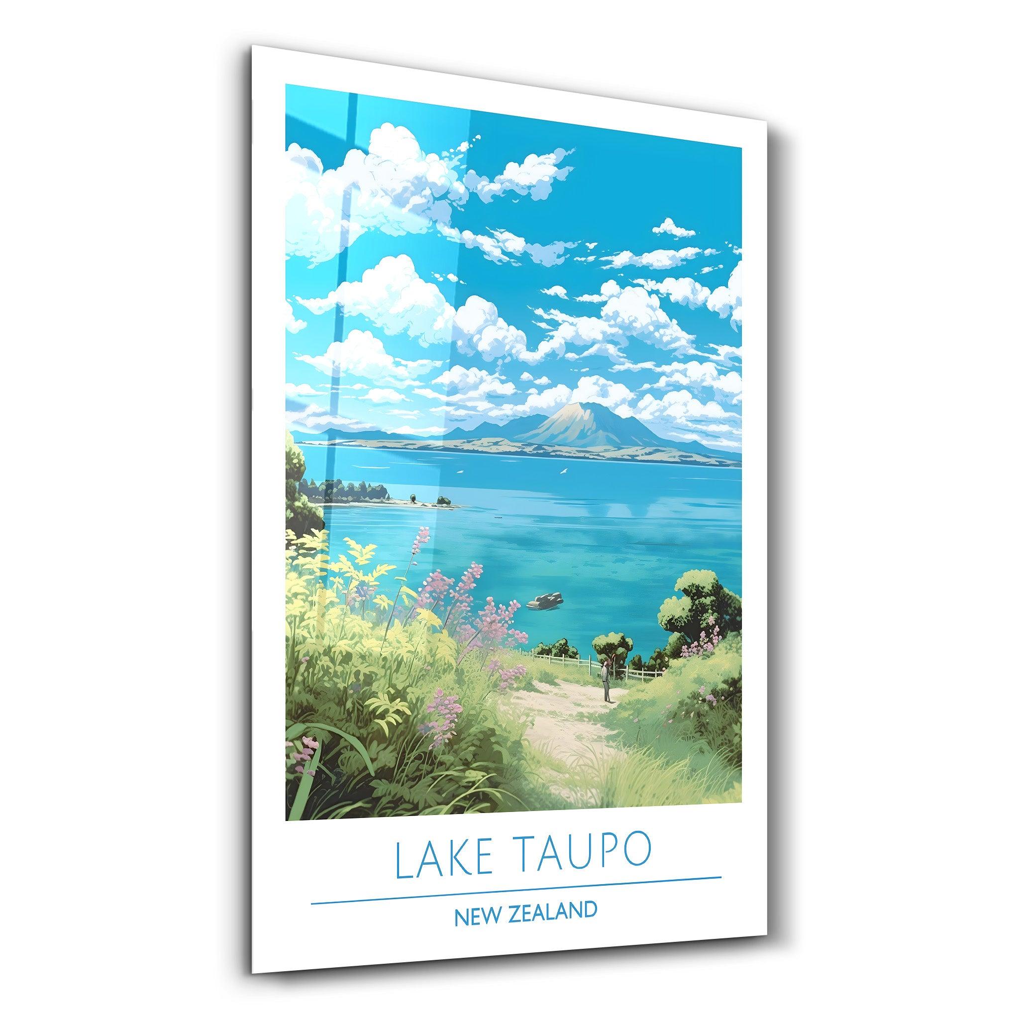 Lake Taupo New Zealand-Travel Posters | Glass Wall Art - ArtDesigna Glass Printing Wall Art