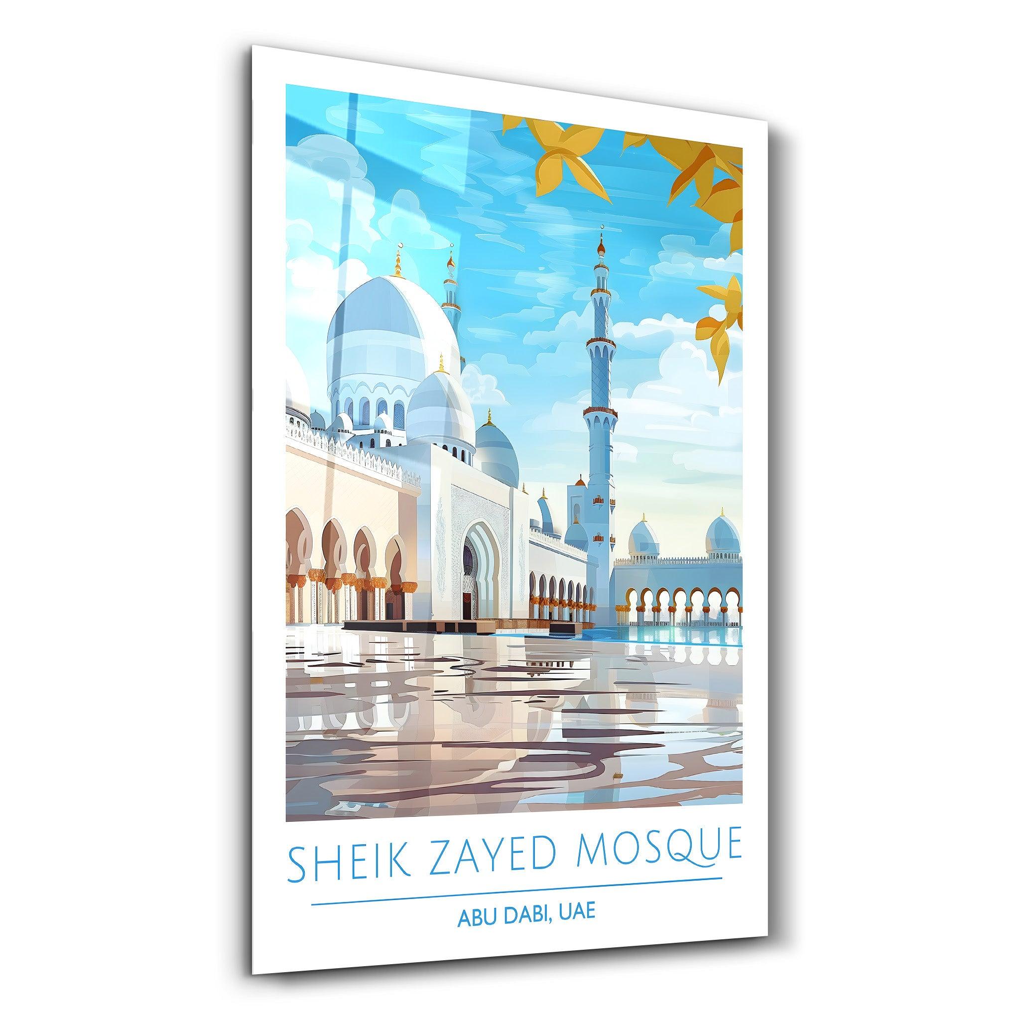 Sheik Zayed Mosque-Abu Dabi UAE-Travel Posters | Glass Wall Art - ArtDesigna Glass Printing Wall Art