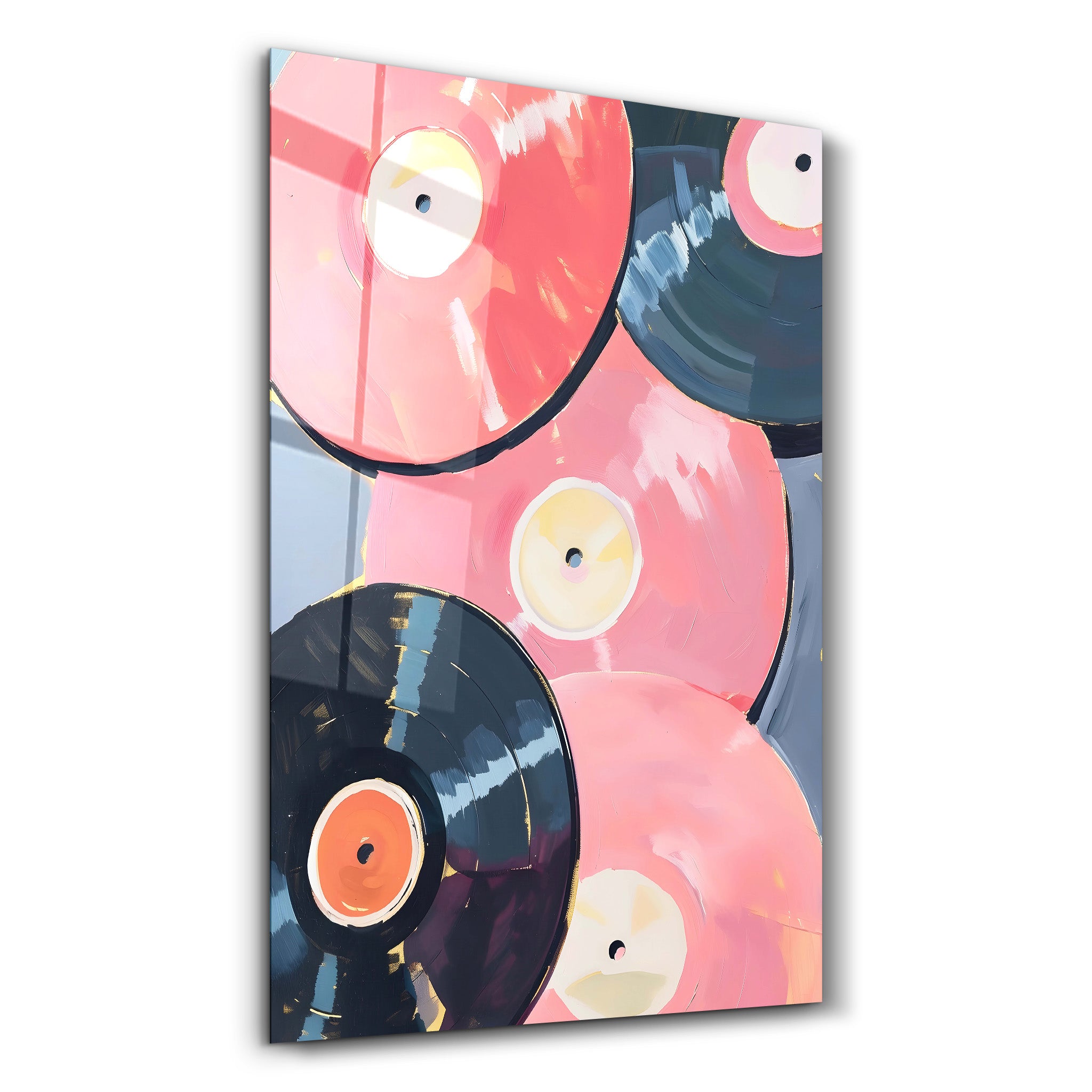 Pink Records - Glass Wall Art