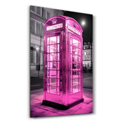 Pink Retro Telephone Booth - Glass Wall Art