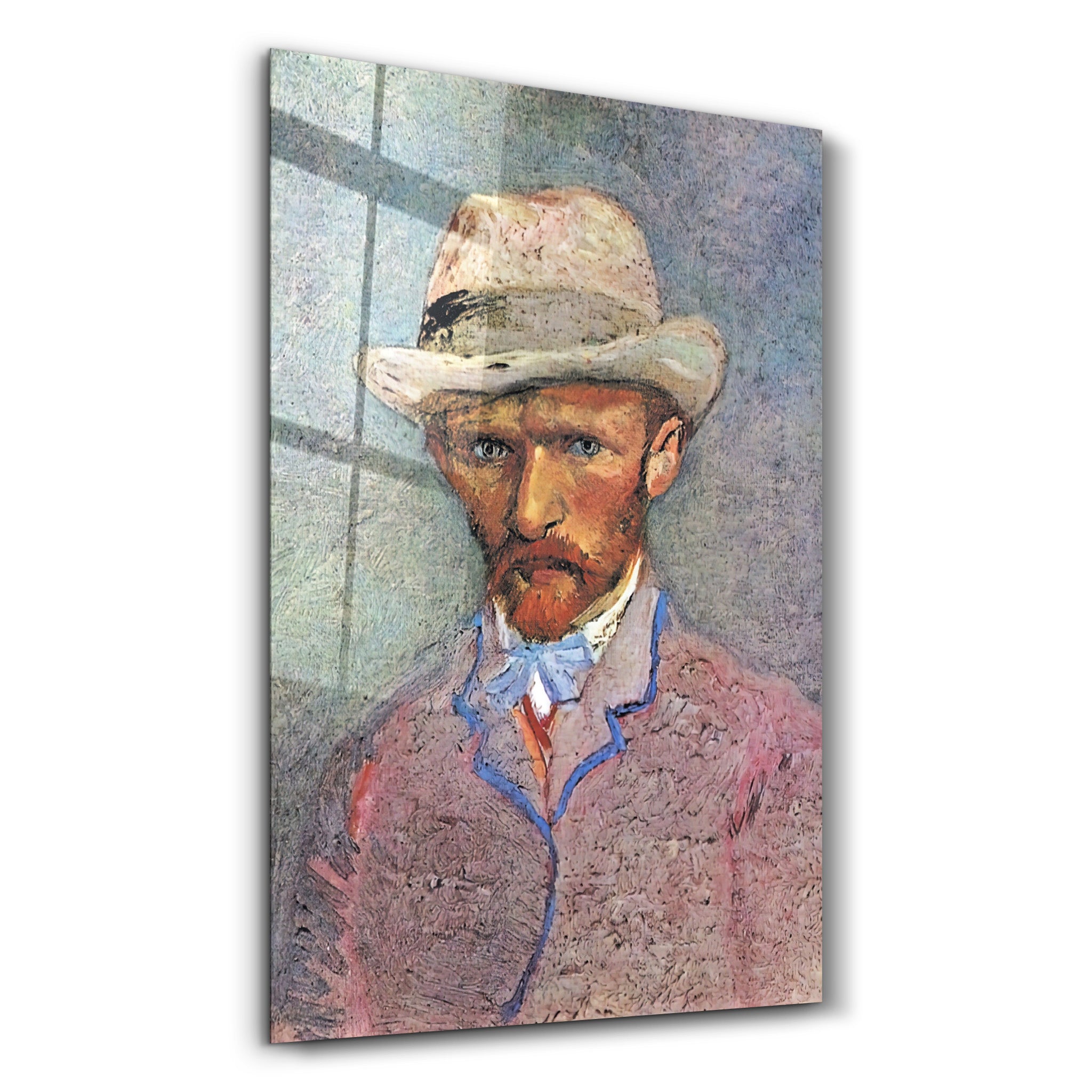 ・"Vincent van Gogh's Self-Portrait with a Gray Straw Hat (1887)"・Glass Wall Art - ArtDesigna Glass Printing Wall Art