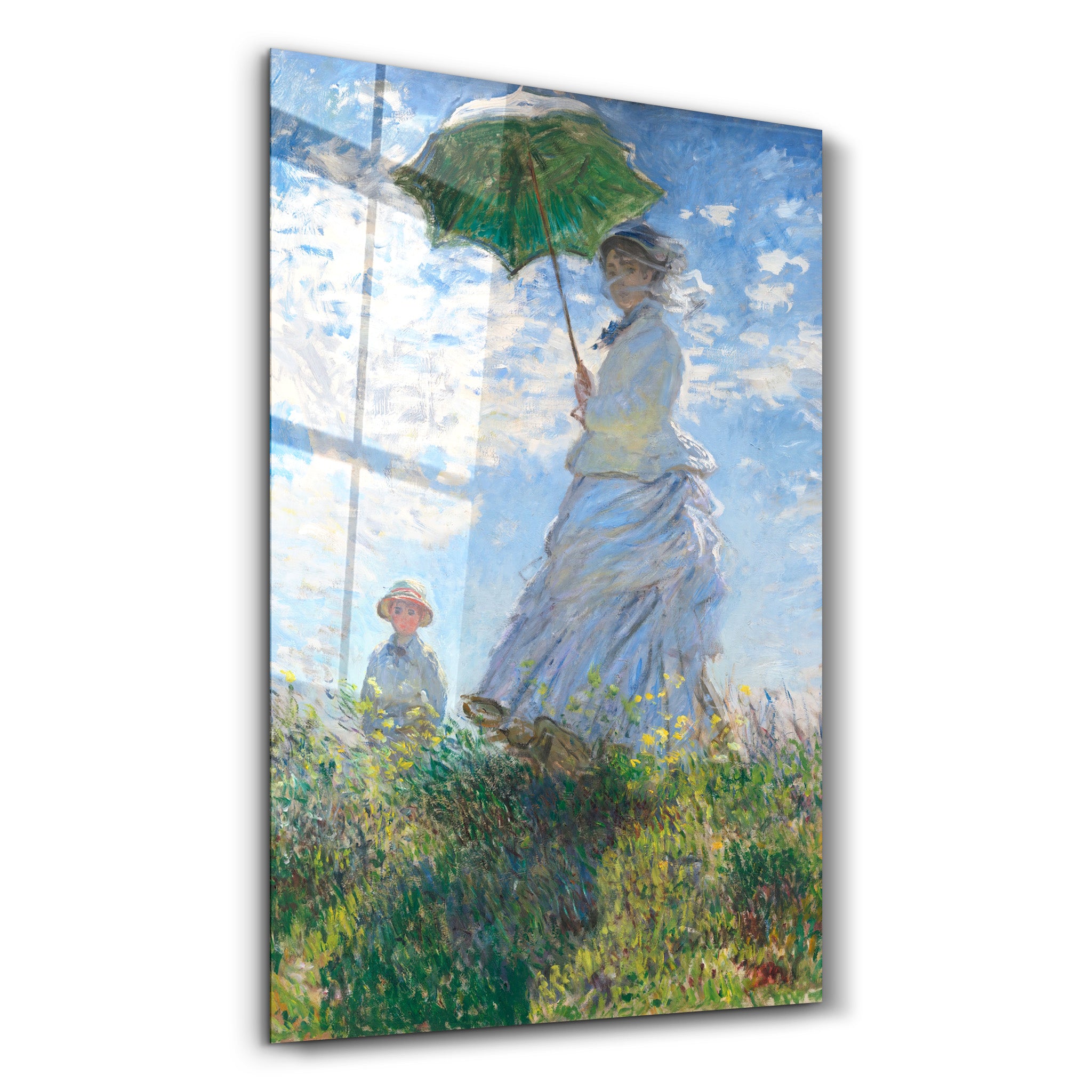 ・"Woman with a Parasol, Madame Monet and Her Son (1875) by Claude Monet"・Glass Wall Art - ArtDesigna Glass Printing Wall Art