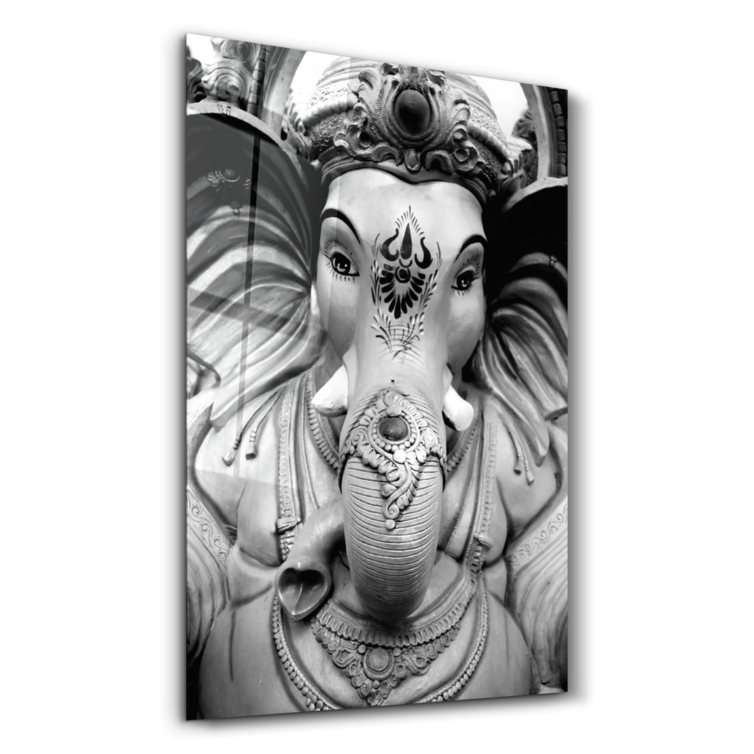 ・"Lord Ganesh B&W Sculpture"・Glass Wall Art - ArtDesigna Glass Printing Wall Art