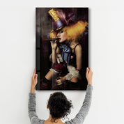 Yellow Hat Woman | Glass Wall Art - ArtDesigna Glass Printing Wall Art