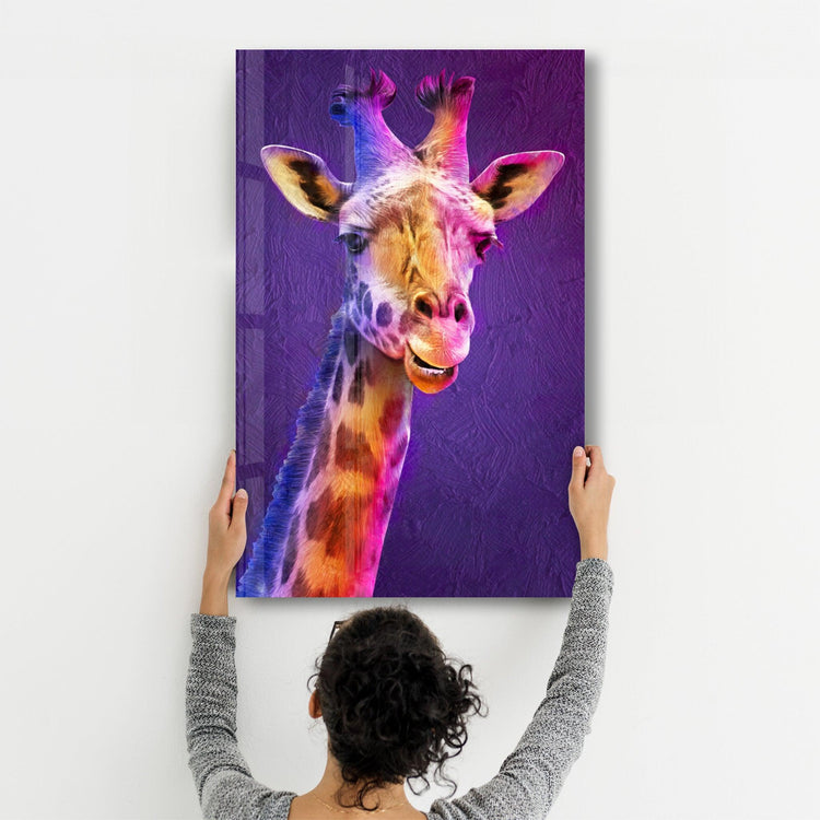・"Purple Giraffe"・Glass Wall Art - ArtDesigna Glass Printing Wall Art