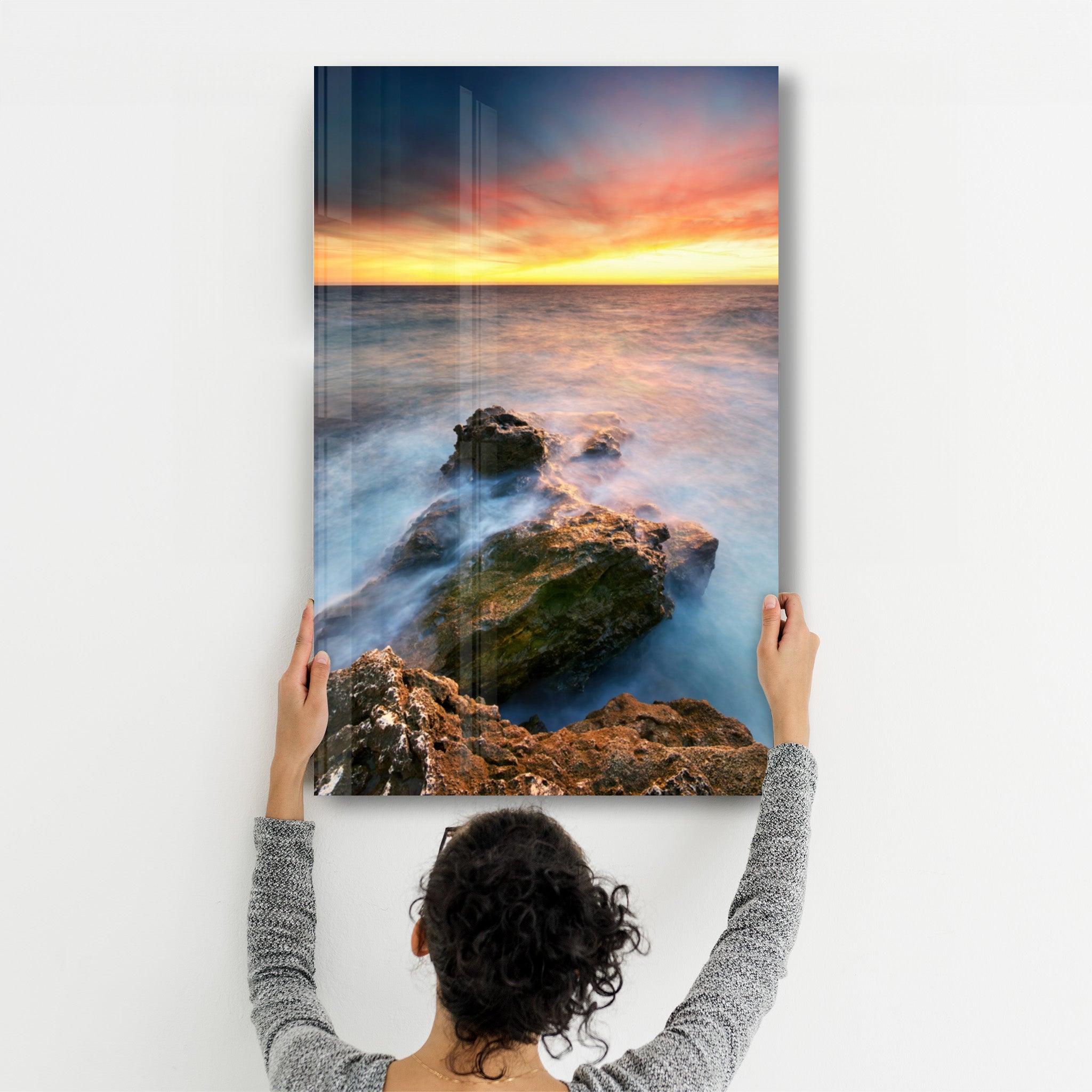 Sunset and Rocks | Glass Wall Art - ArtDesigna Glass Printing Wall Art