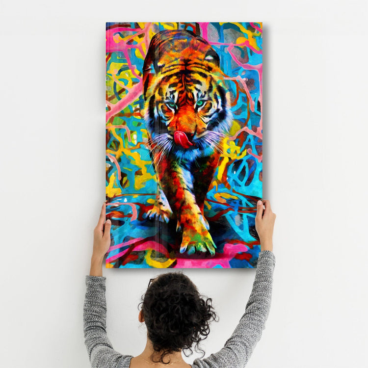 ・"Abstract Colorful Tiger"・Glass Wall Art - ArtDesigna Glass Printing Wall Art
