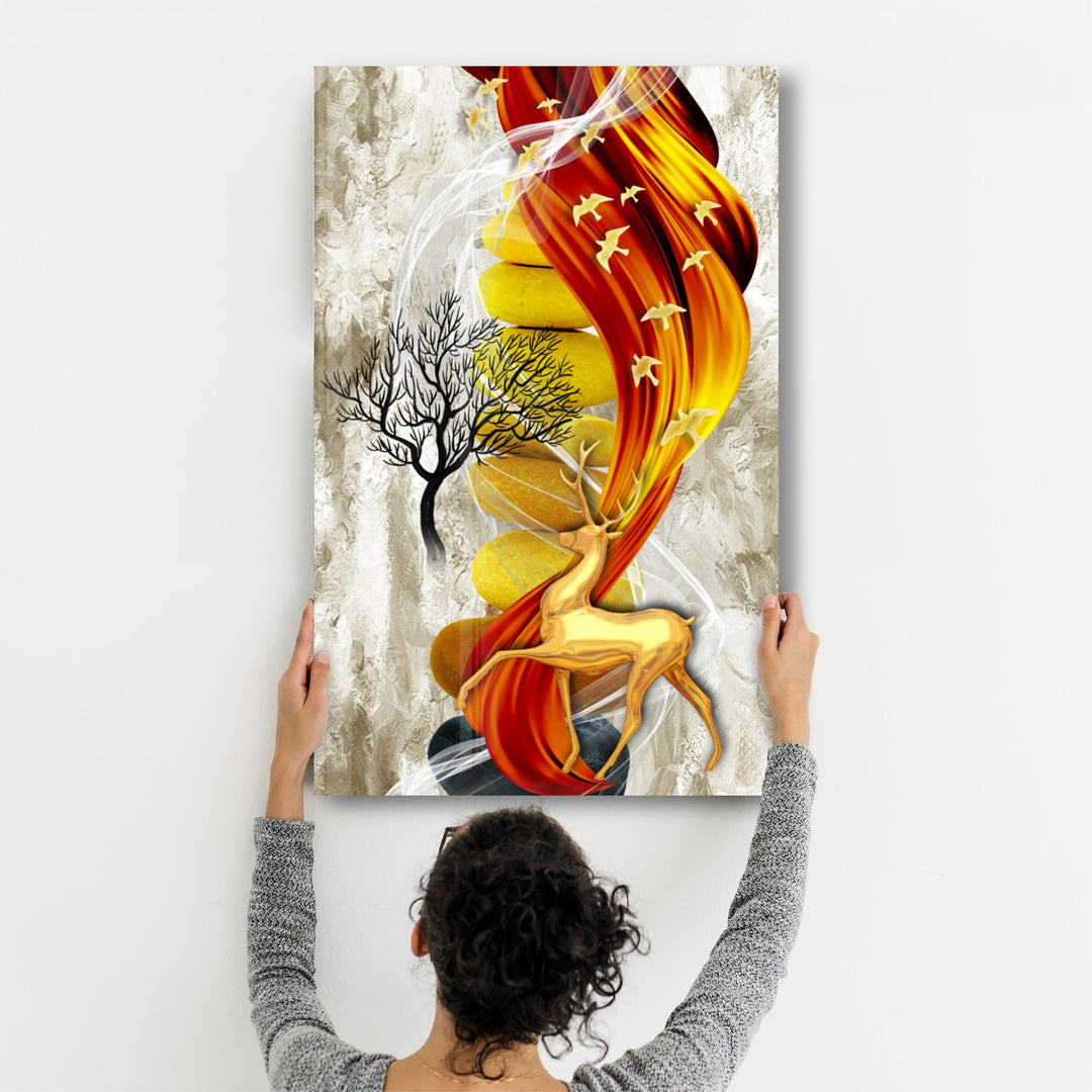 ・"Deer & Birds V4"・Glass Wall Art - ArtDesigna Glass Printing Wall Art