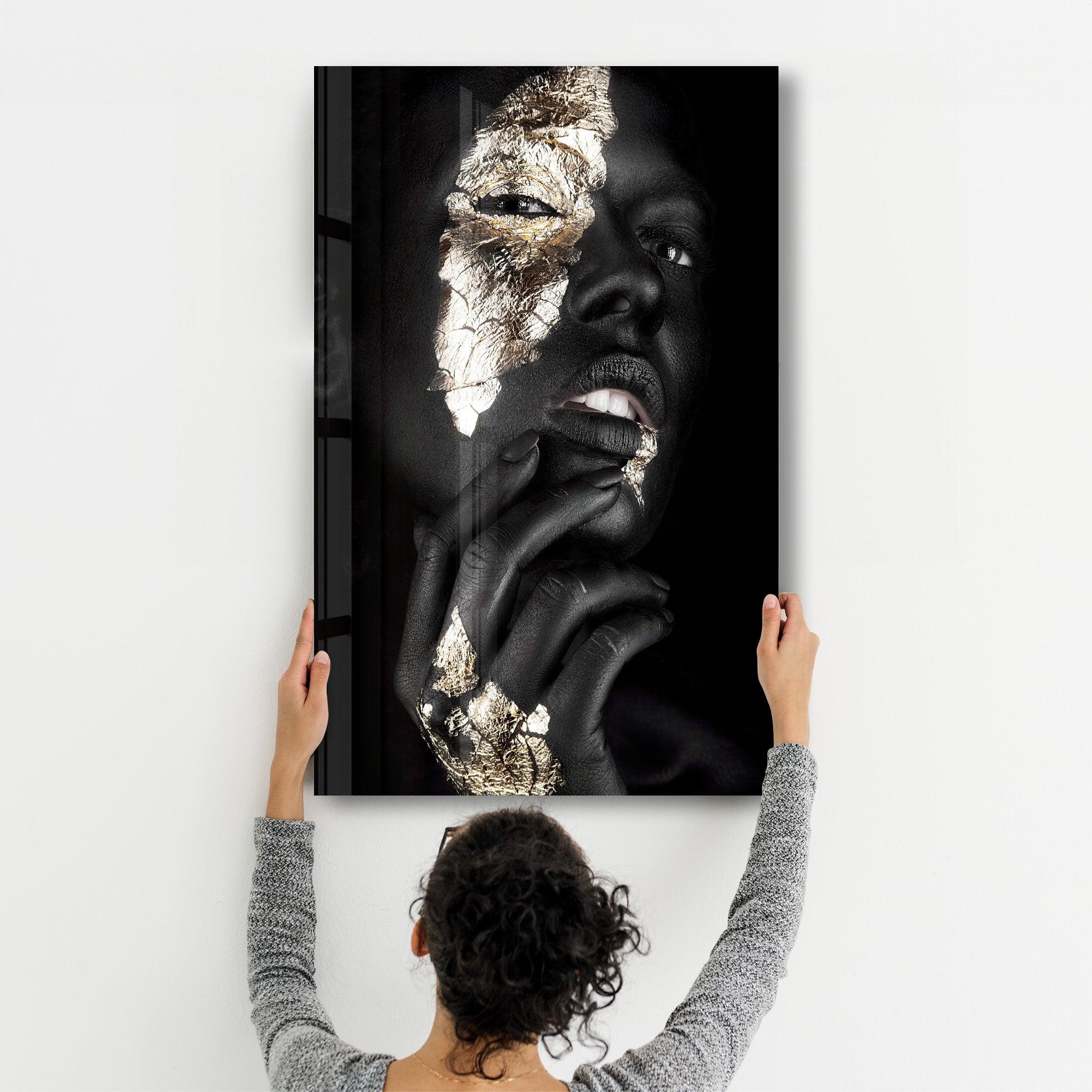 Golden Face Woman Portrait | Glass Wall Art - ArtDesigna Glass Printing Wall Art