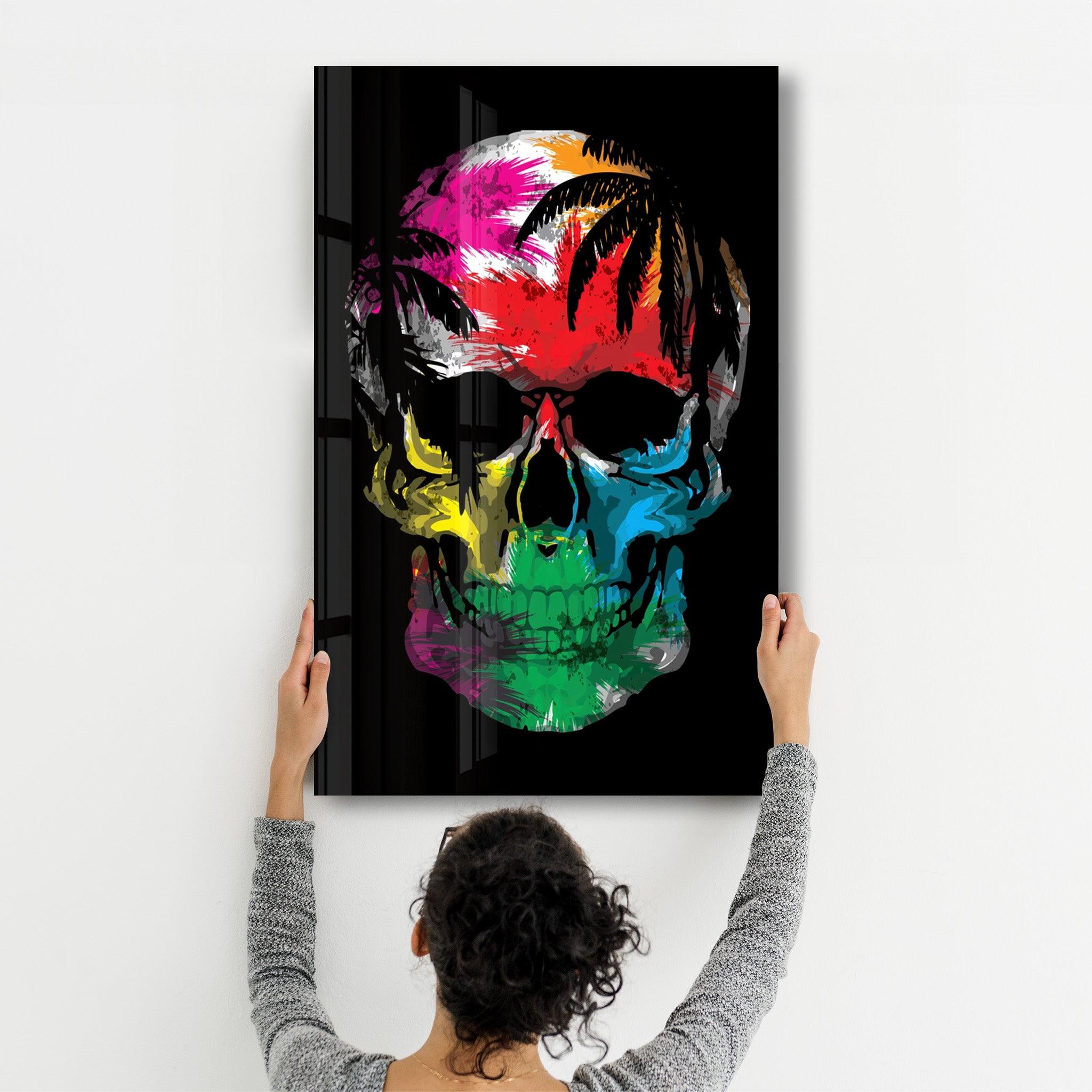 The Palm Skull | Glass Wall Art - Artdesigna