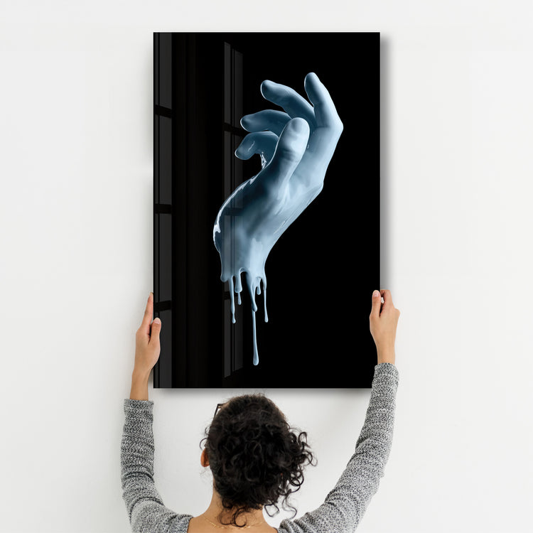 ・"Blue Hand"・Glass Wall Art - ArtDesigna Glass Printing Wall Art