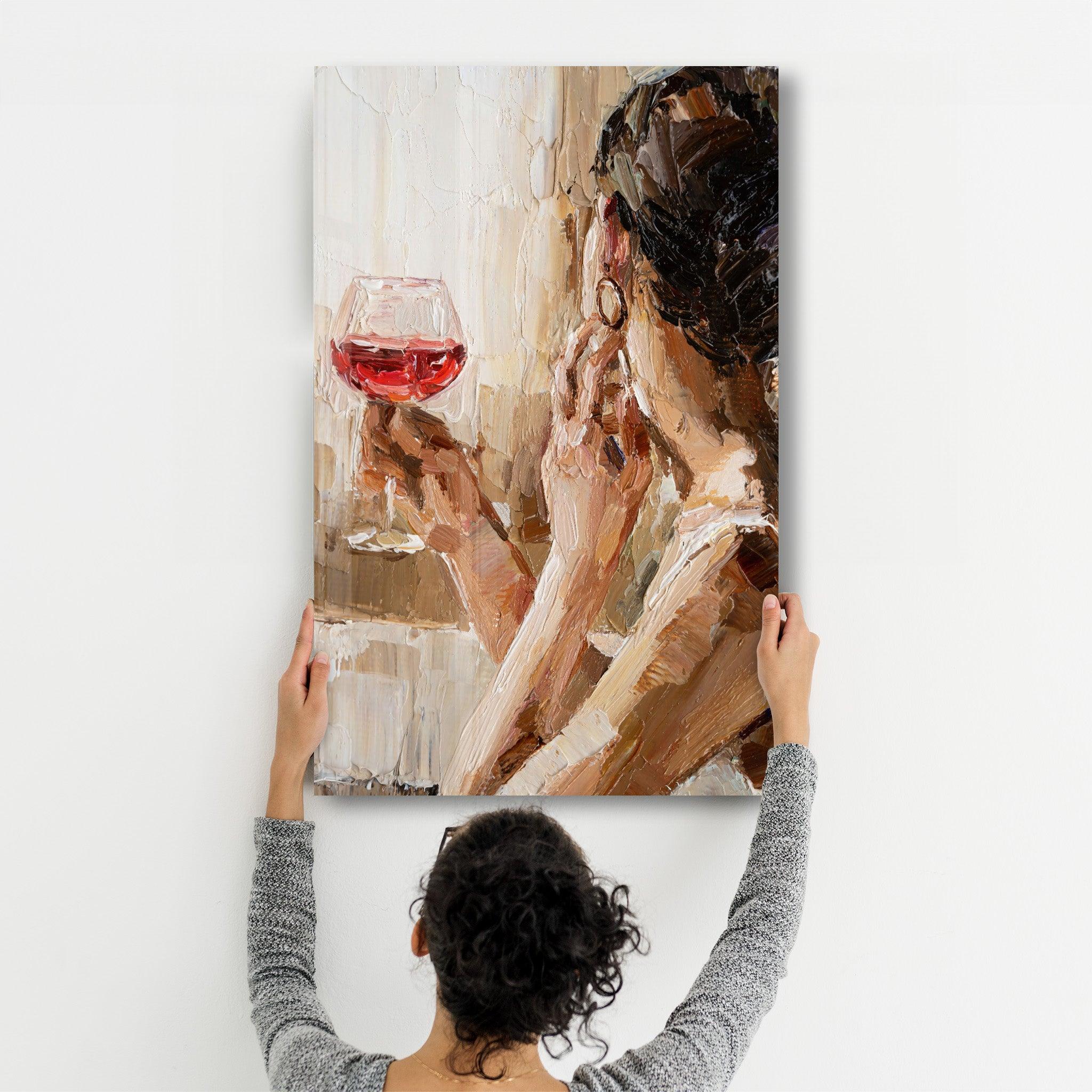 Abstract Woman Potrait With Wine | GLASS WALL ART - ArtDesigna Glass Printing Wall Art