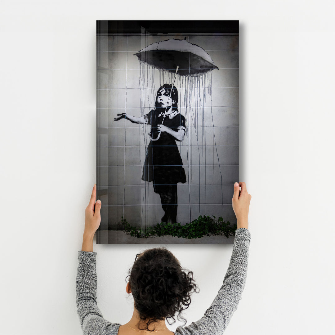 ・"Banksy - Girl with an umbrella"・Glass Wall Art - ArtDesigna Glass Printing Wall Art