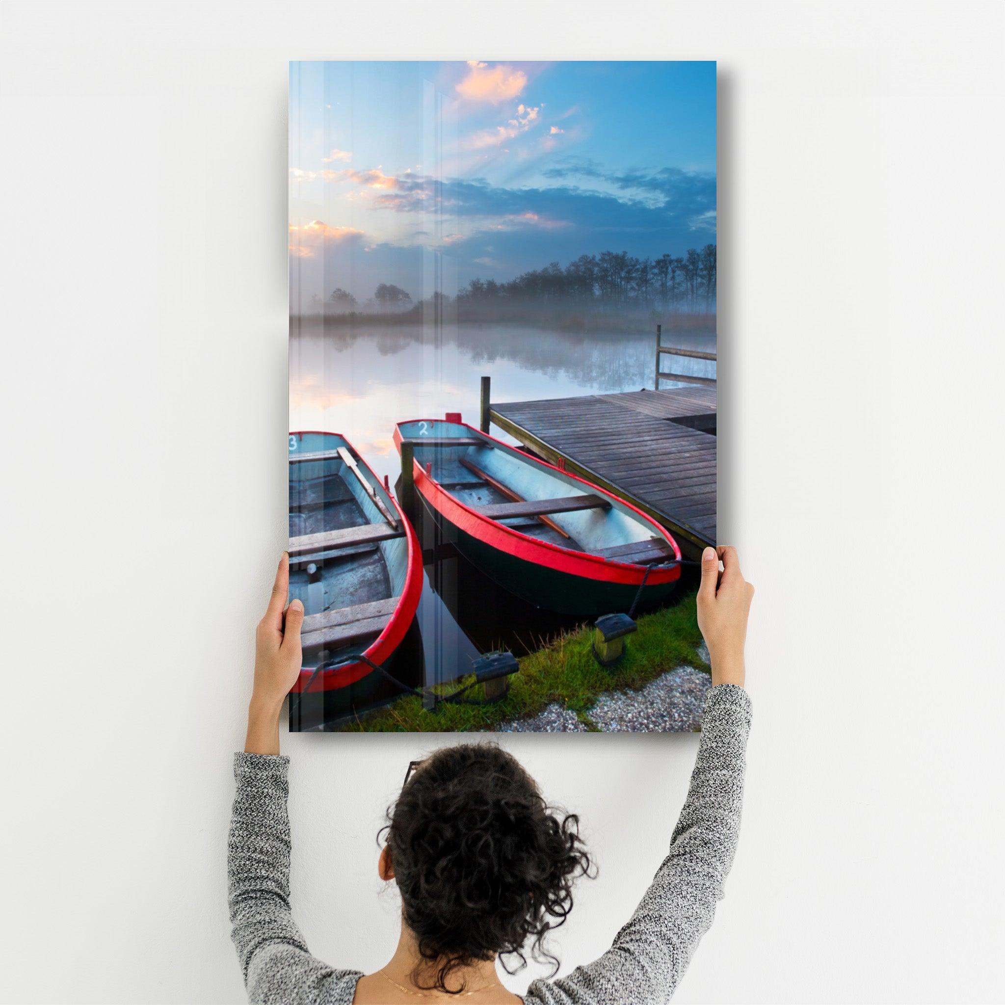 Lake and Boat Landscape | Glass Wall Art - ArtDesigna Glass Printing Wall Art