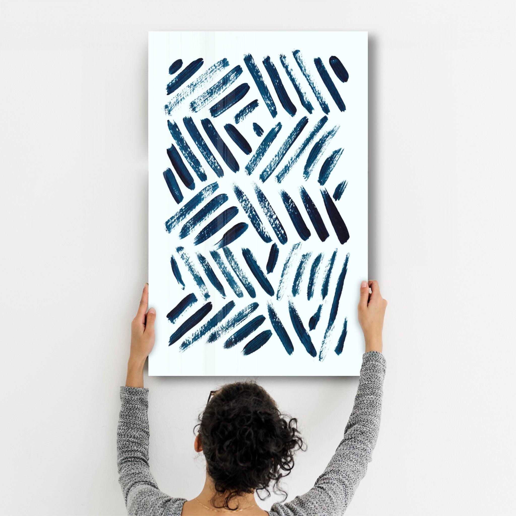 Blue Brush Marks | Glass Wall Art - ArtDesigna Glass Printing Wall Art