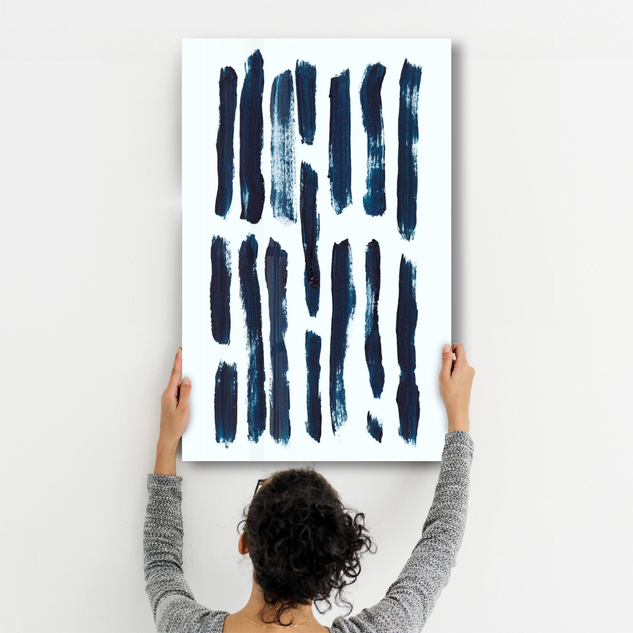 Blue Brush Marks V2 | Glass Wall Art - ArtDesigna Glass Printing Wall Art