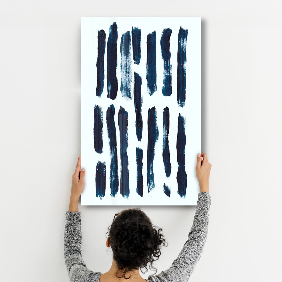 ・"Blue Brush Marks V2"・Glass Wall Art - ArtDesigna Glass Printing Wall Art