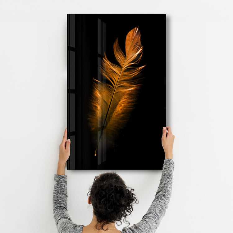 ・"Orange Feather"・Glass Wall Art - ArtDesigna Glass Printing Wall Art