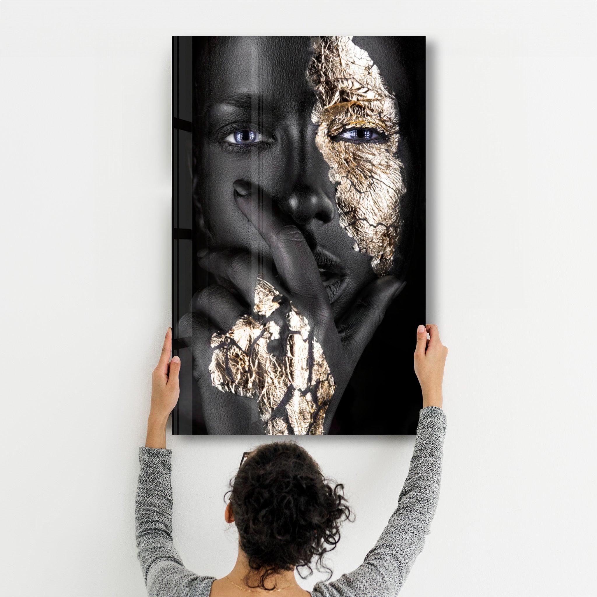 Covering Face Woman Portrait | Glass Wall Art - ArtDesigna Glass Printing Wall Art