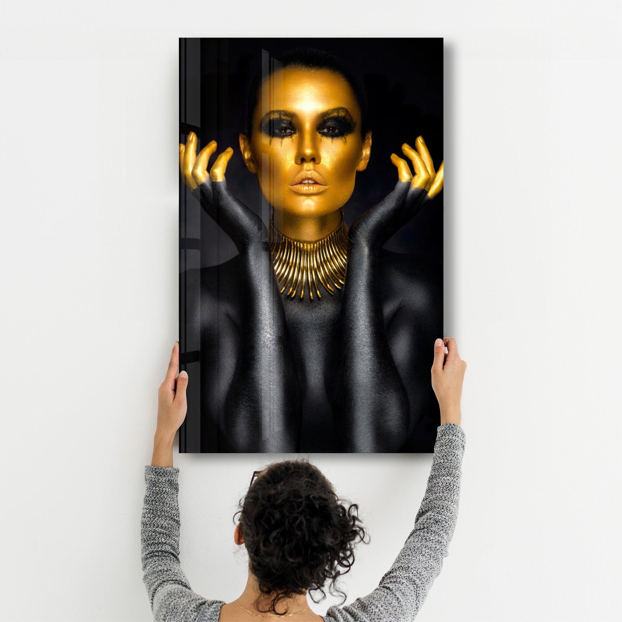 Golden Face and Fingers | Glass Wall Art - ArtDesigna Glass Printing Wall Art