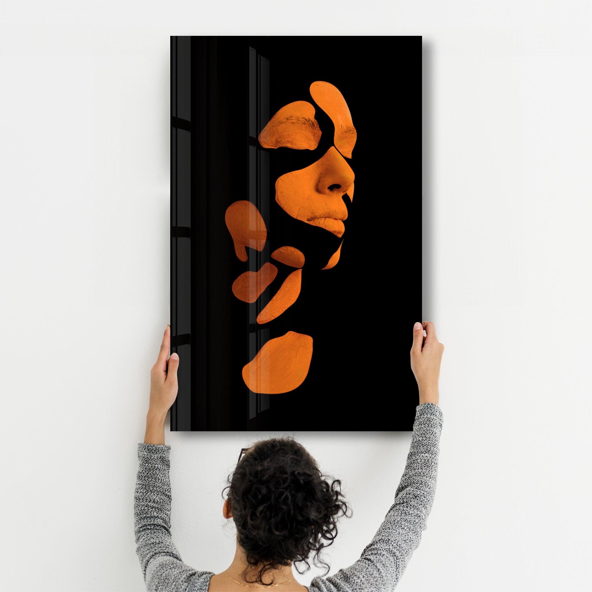 Mysterious Orange Face | Glass Wall Art - ArtDesigna Glass Printing Wall Art