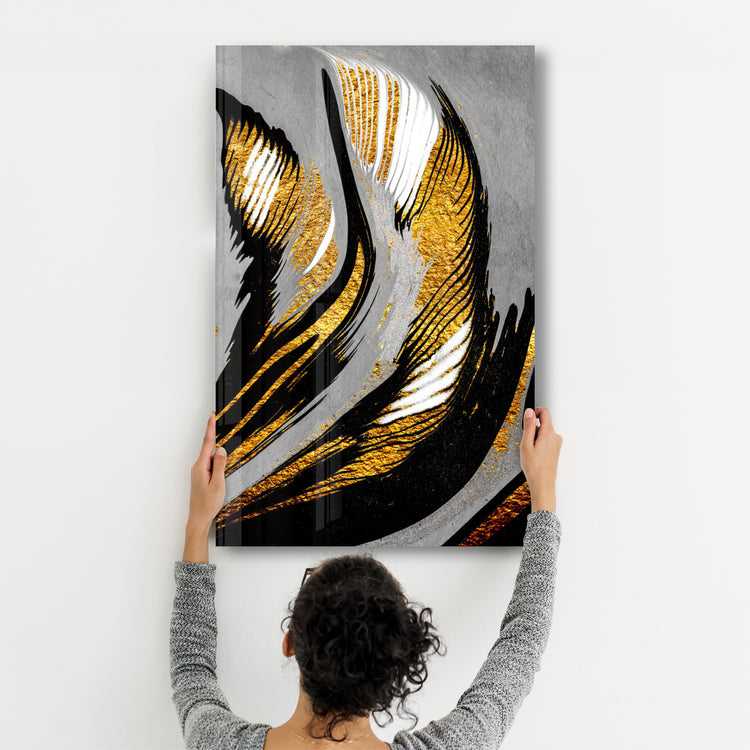 ・"Golden Abstract 2"・Glass Wall Art - ArtDesigna Glass Printing Wall Art