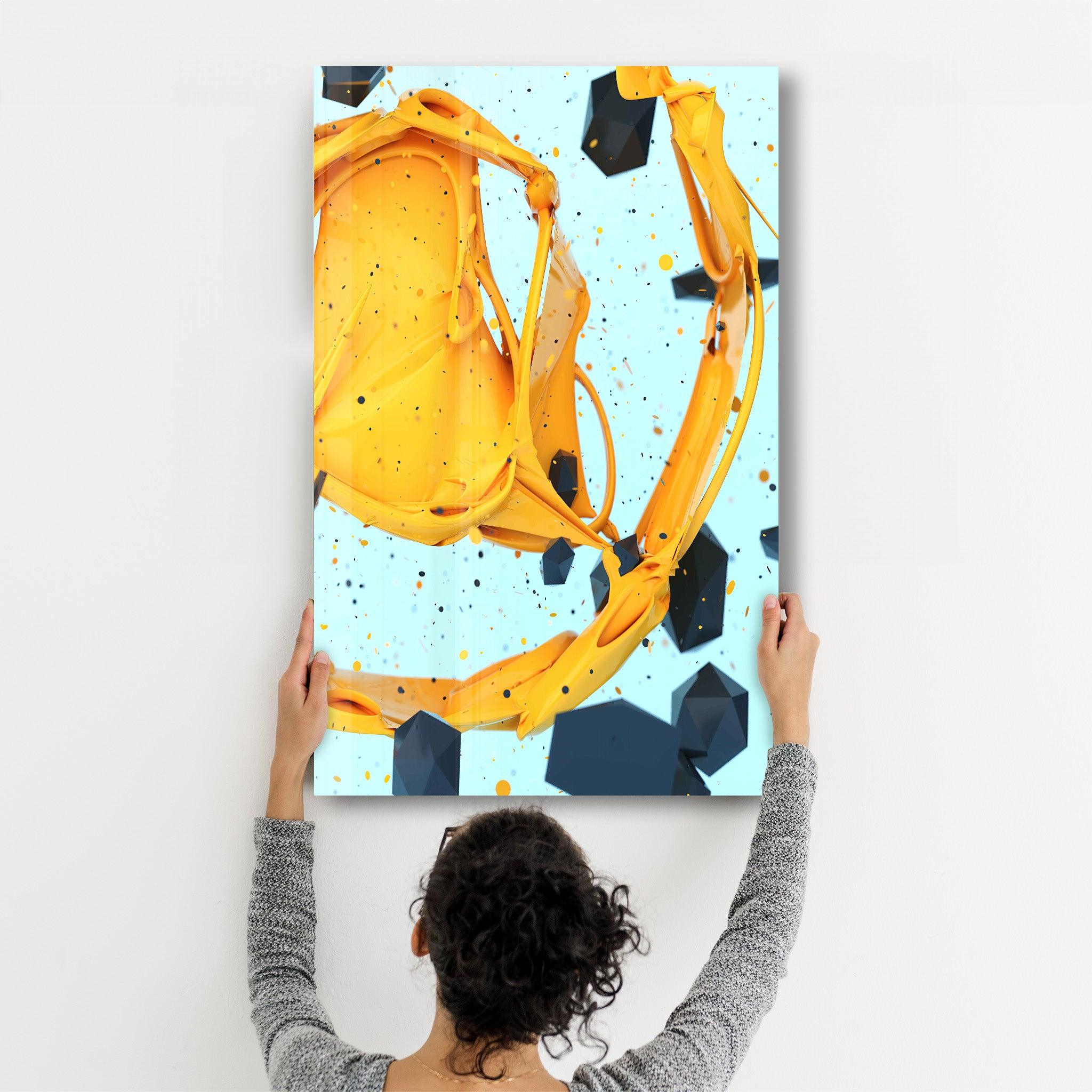 Abstract Yellow and Emerald | Designer's Collection Glass Wall Art - ArtDesigna Glass Printing Wall Art