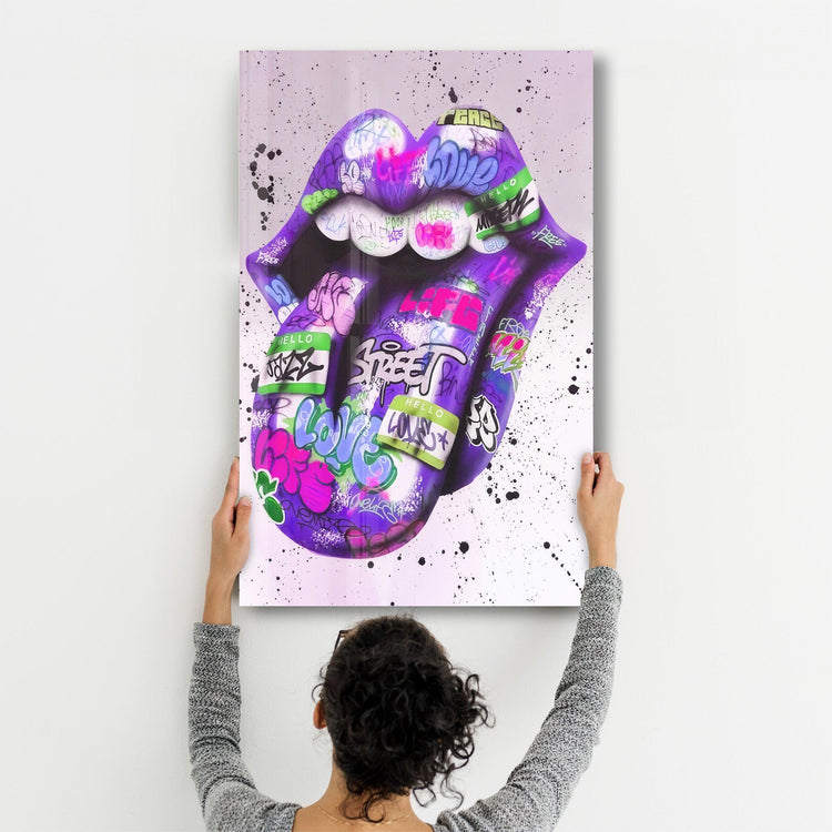 ・"Tongue - Purple"・Designer's Collection Glass Wall Art - ArtDesigna Glass Printing Wall Art