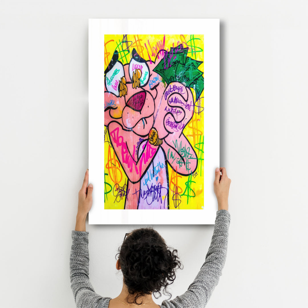 ・"Pink Panther - Retro Painting"・Contemporary Collection Glass Wall Art - ArtDesigna Glass Printing Wall Art