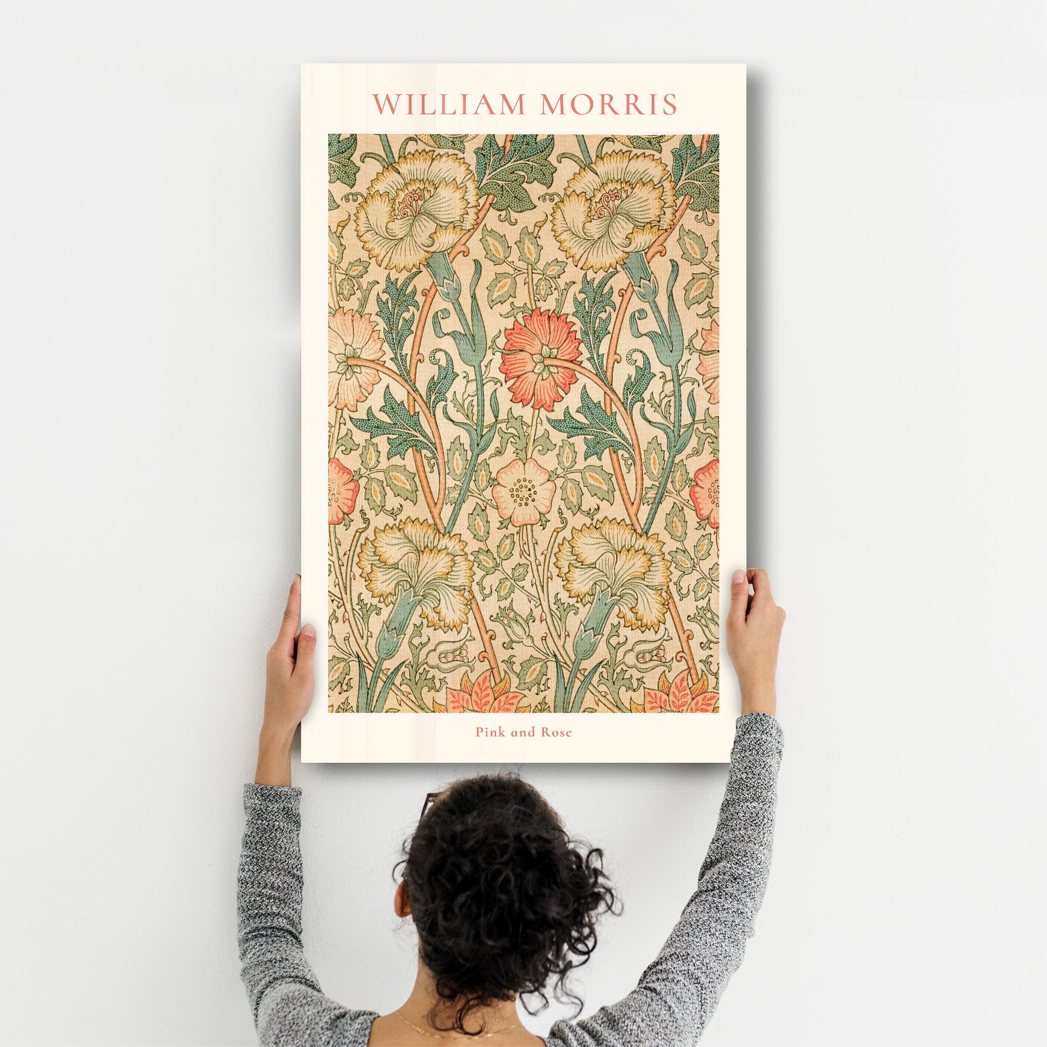 William Morris - Pink and Rose | Gallery Print Collection Glass Wall Art - ArtDesigna Glass Printing Wall Art